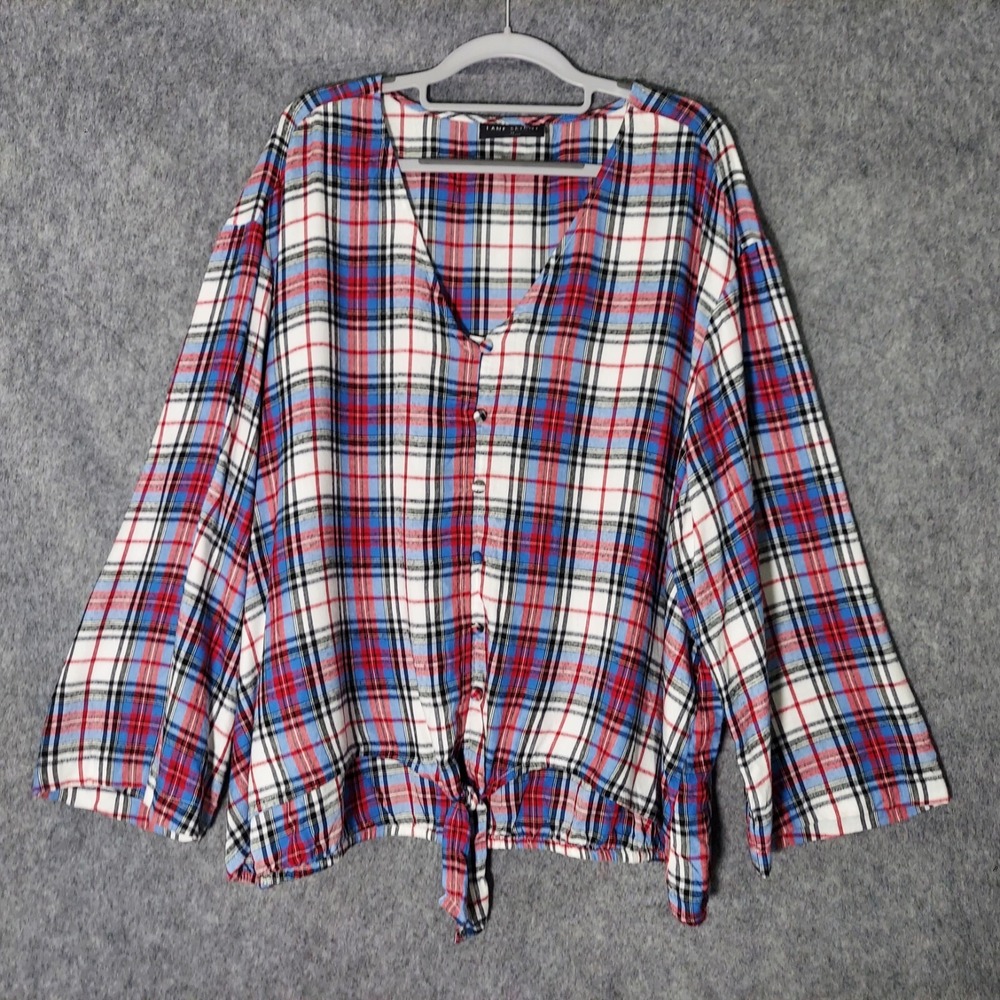 Lane Bryant Tunic Plus 24 Button Flannel Plaid  Tie Knot Outdoors Western